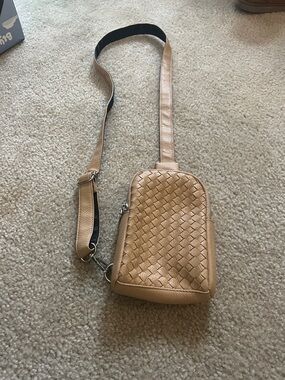 Woven Leather Crossbody Bag in Tan